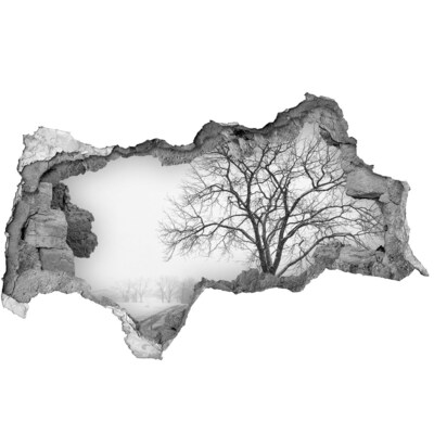 Hole wall sticker Winter landscape with a tree