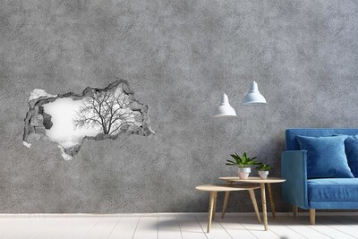 Hole wall sticker Winter landscape with a tree