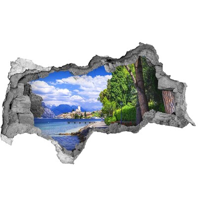 Hole wall sticker A picturesque promenade by the lake