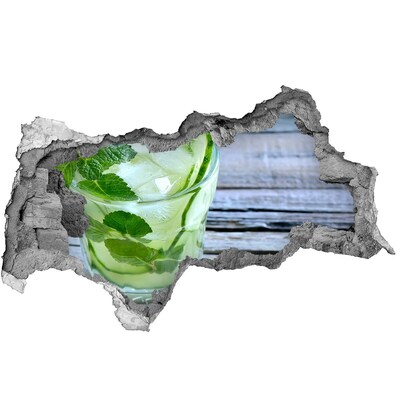 Hole wall sticker A refreshing cocktail against the backdrop of a wooden terrace