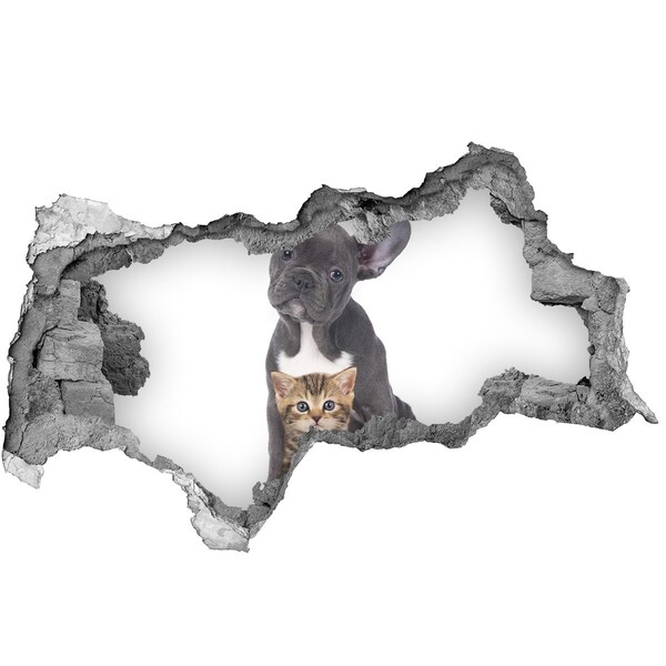 Hole wall sticker Cute animals behind the wall