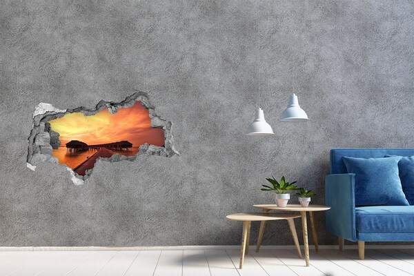 Hole wall sticker Sunset over the water