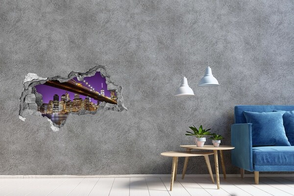 Hole in the wall sticker Brooklyn Bridge at night