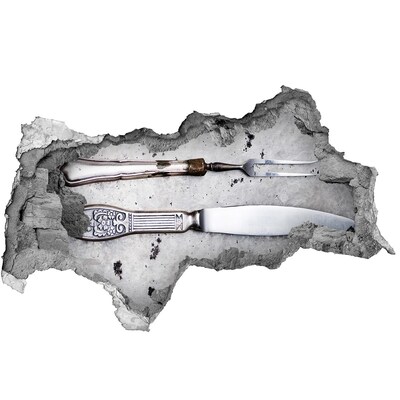 Hole in the wall sticker A damaged wall with kitchen tools