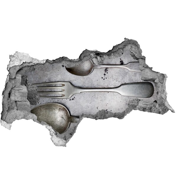 Hole wall sticker A broken wall with a view of the cutlery