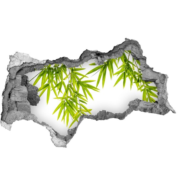 Hole wall sticker Green bamboo through a hole in the wall