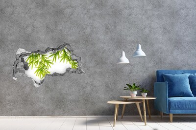 Hole wall sticker Green bamboo through a hole in the wall