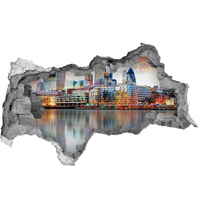 Hole in the wall decal A view of a modern city by the water