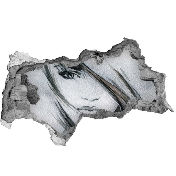 Hole wall sticker Portrait in a ruined wall