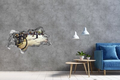 Hole wall sticker The charm of the street with a bicycle