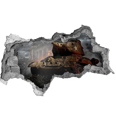 Hole in the wall sticker Tank in the ruins of the city