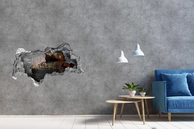 Hole in the wall sticker Tank in the ruins of the city