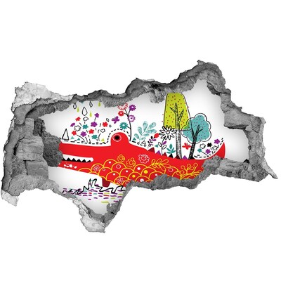 Hole in the wall decal Crocodile in a colorful landscape