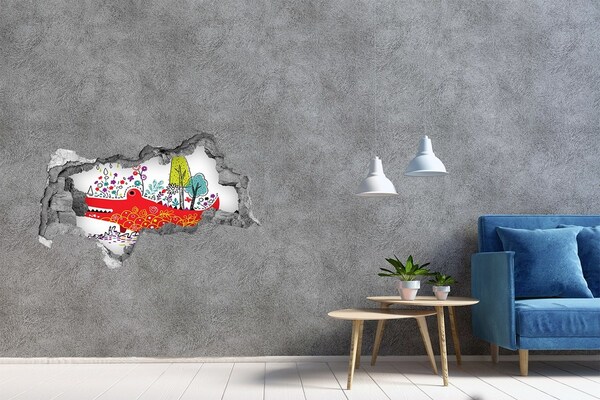 Hole in the wall decal Crocodile in a colorful landscape