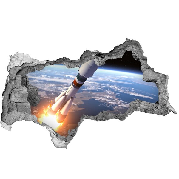 Hole wall sticker Rocket launch in space