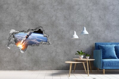 Hole wall sticker Rocket launch in space
