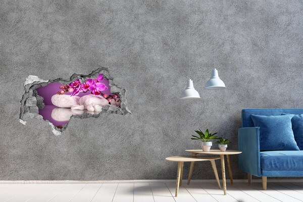 Hole in the wall decal Orchid on a background of stones