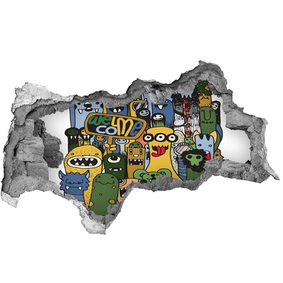 Hole wall sticker Colorful Monsters in a Hole in the Wall