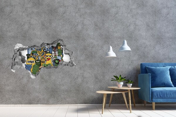 Hole wall sticker Colorful Monsters in a Hole in the Wall