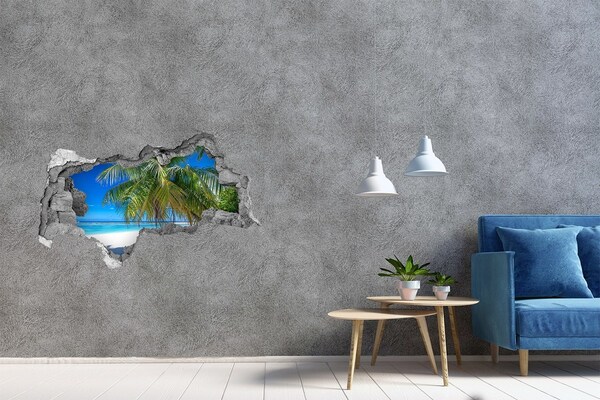 Hole in the wall sticker Tropical beach with palm trees