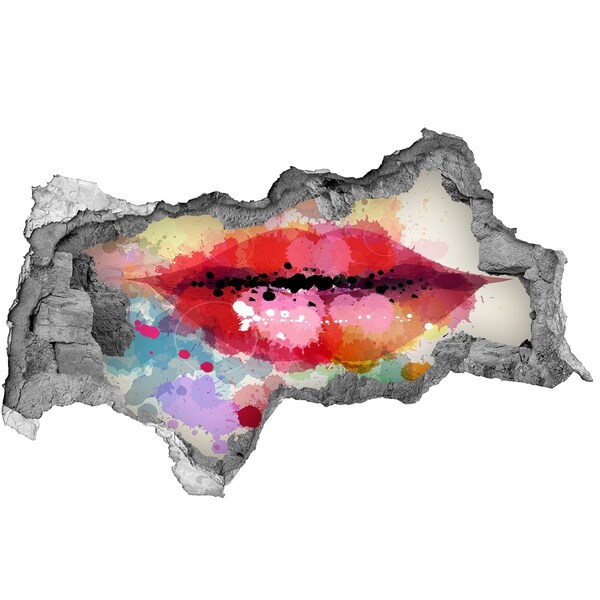 Hole in the wall sticker Colorful lips against a concrete background