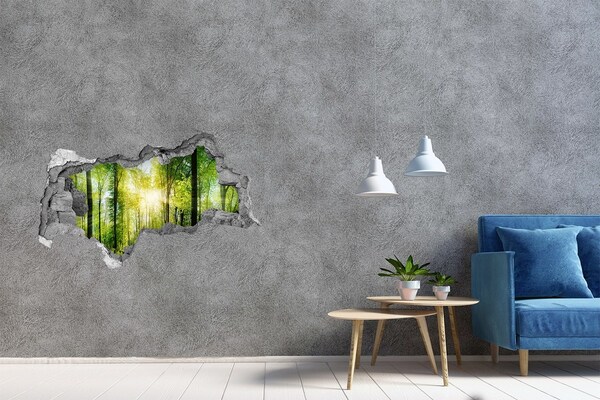 Hole in the wall sticker Green forest with sun rays