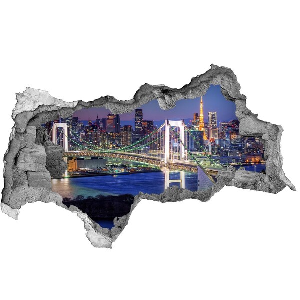 Hole in the wall sticker Tokyo Bridge at Night
