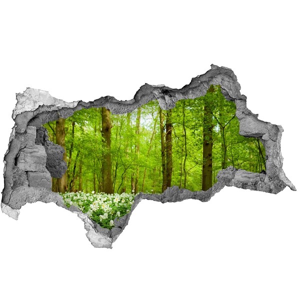 Hole wall sticker A green forest in blooming flowers