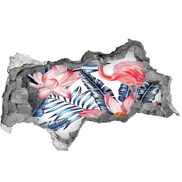 Hole in the wall sticker Tropical paradise with flamingos