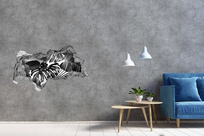 Hole in the wall sticker Tropical jungle in monochrome