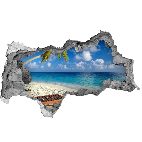 Hole in the wall sticker Tropical beach with a palm tree