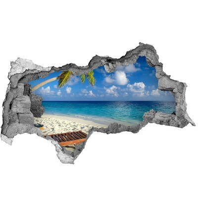 Hole in the wall sticker Tropical beach with a palm tree