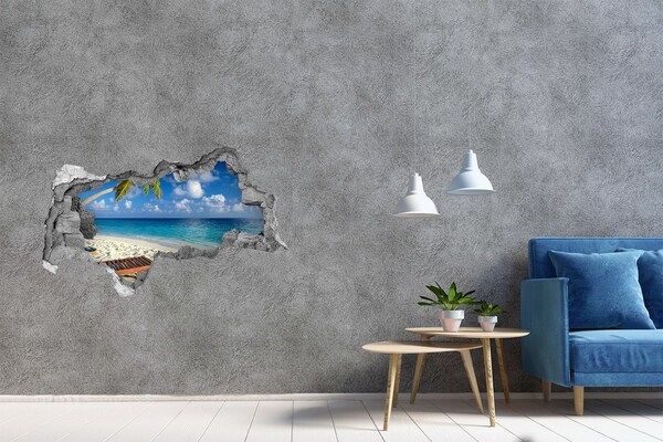 Hole in the wall sticker Tropical beach with a palm tree