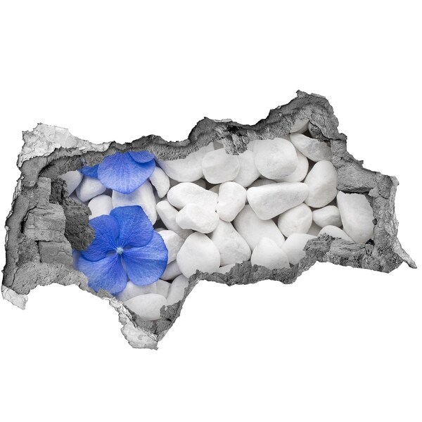 Hole in the wall decal Beach pebbles with a blue accent