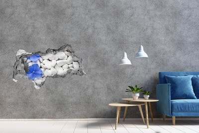 Hole in the wall decal Beach pebbles with a blue accent