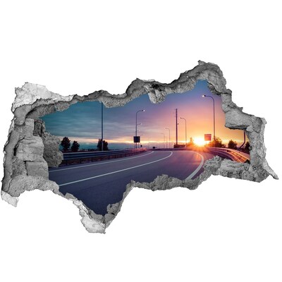 Hole wall sticker Sunset over the road