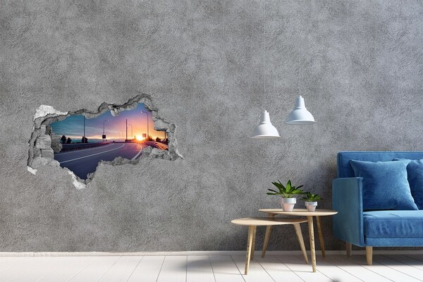 Hole wall sticker Sunset over the road