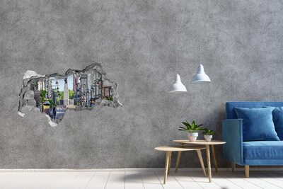 Hole wall sticker Street with a monument