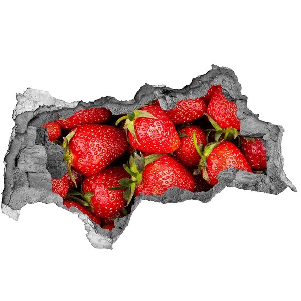 Hole wall sticker Sweet strawberries in concrete