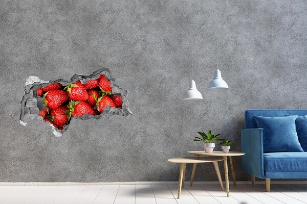 Hole wall sticker Sweet strawberries in concrete