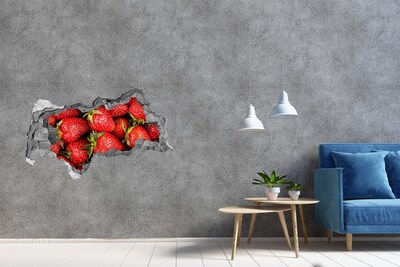 Hole wall sticker Sweet strawberries in concrete