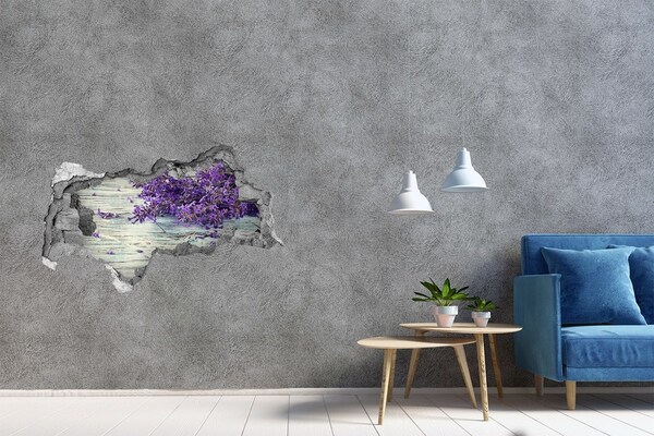 Hole wall sticker Lavender flowers on a wooden background