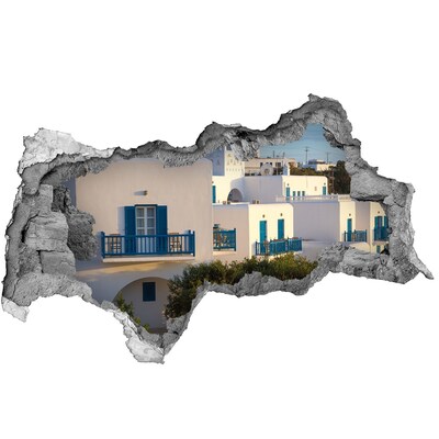 Hole wall sticker View of white houses with blue windows