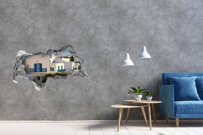 Hole wall sticker View of white houses with blue windows