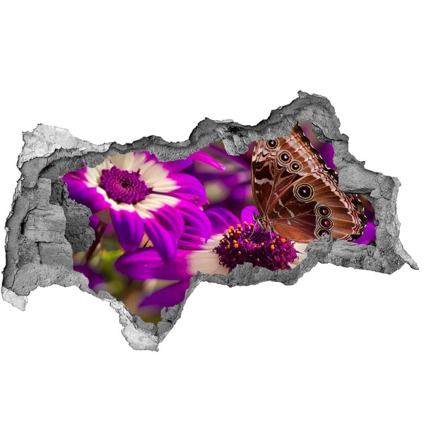Hole in the wall sticker Butterfly on flowers in a hole in the wall