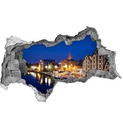 Hole in the wall decal Night view of the city by the river