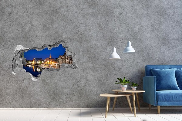 Hole in the wall decal Night view of the city by the river