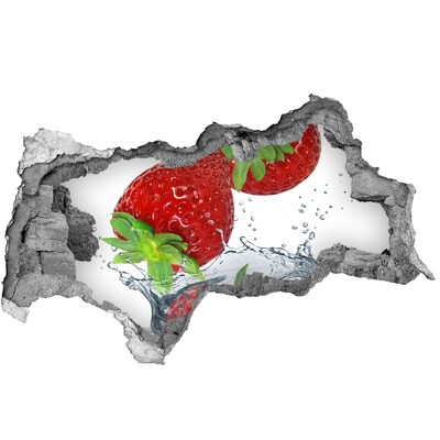 Hole in the wall sticker Juicy strawberries in a water explosion