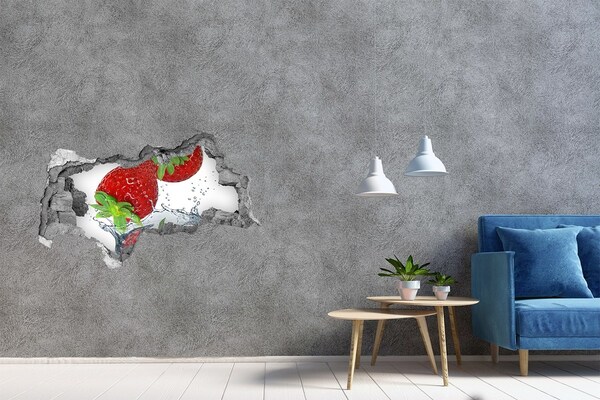 Hole in the wall sticker Juicy strawberries in a water explosion