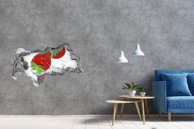 Hole in the wall sticker Juicy strawberries in a water explosion